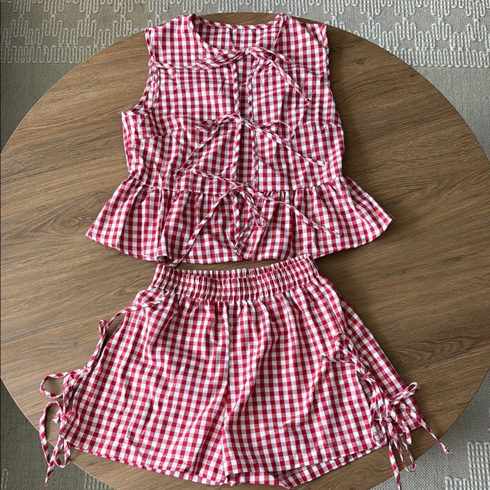 SHEIN Red Checkered Sleeveless Set